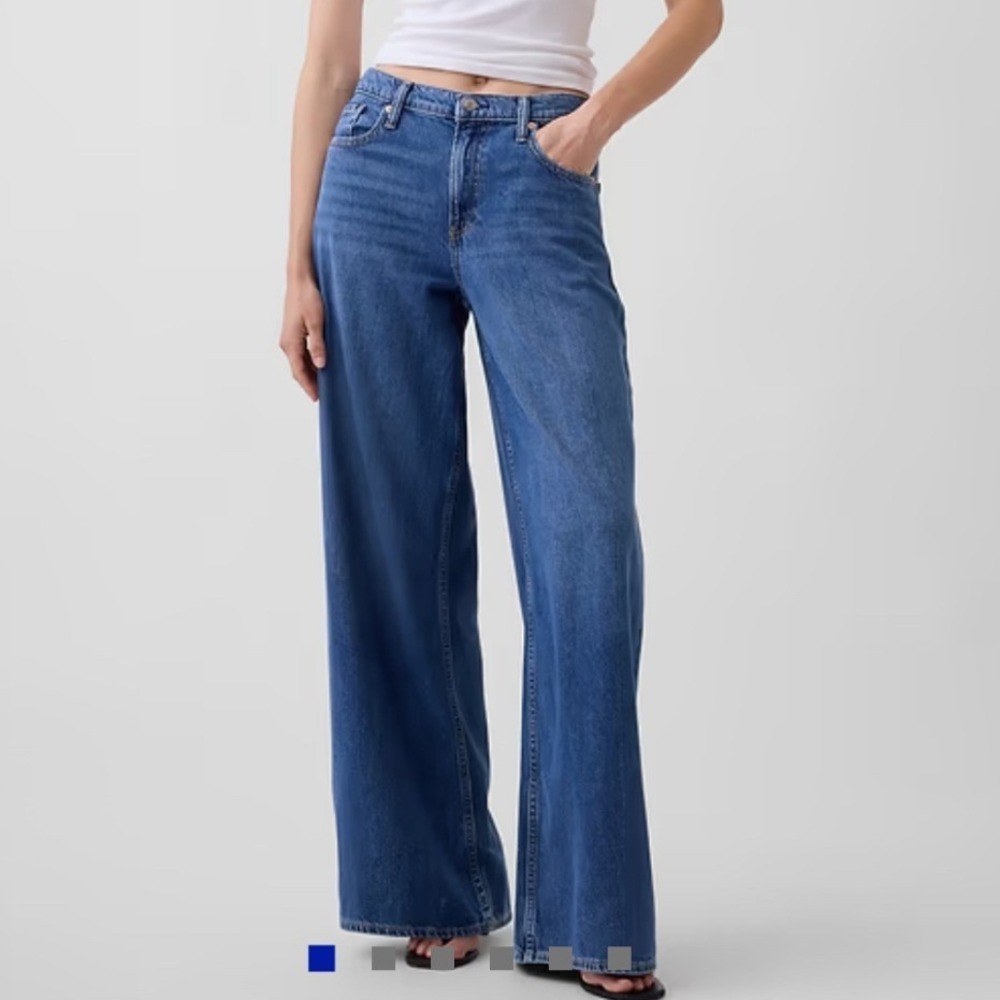 Gap Mid Rise UltraSoft Baggy Wide Leg Jeans Indigo Wash Blue Denim 8/29R